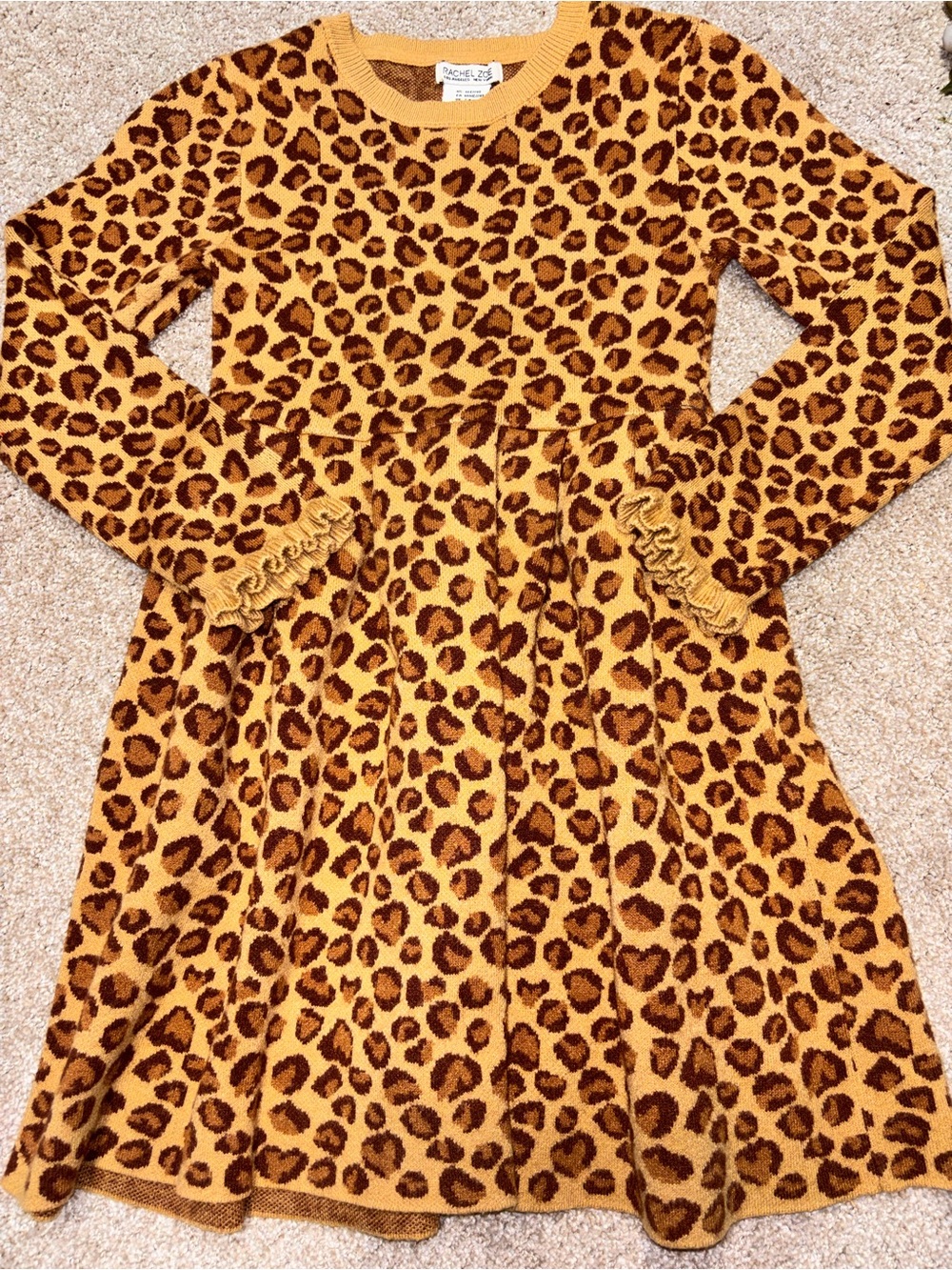 Rachel Zoe Girls' Leopard Print Knit Dress in Mustard and Brown